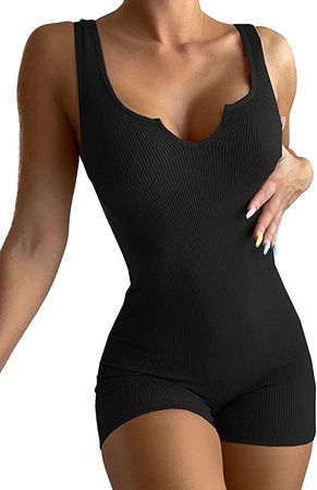 Amazon.com: Fanuerg Women's Summer Ribbed Sleeveless Tank Top Romper One Piece Bodycon Shorts Jumpsuit Black L : Clothing, Shoes & Jewelry