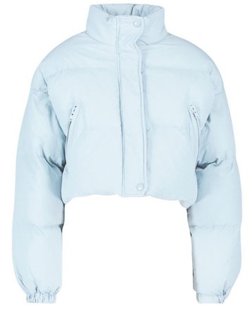 Blue Funnel Neck Cropped Puffer Jacket