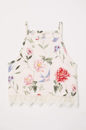 Tank Top with Lace - White