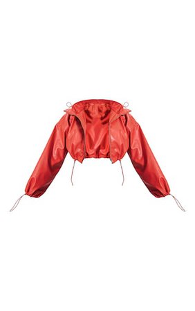 Red Faux Leather Hooded Cropped Bomber Jacket | PrettyLittleThing USA