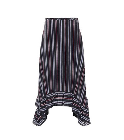 Striped silk crêpe midi skirt
