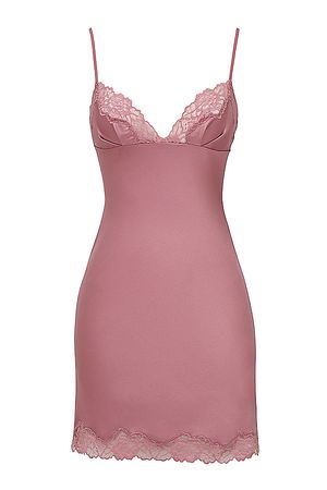 Clothing : Mini Dresses : 'Nia' Rose Pink Satin & Lace Slip Dress