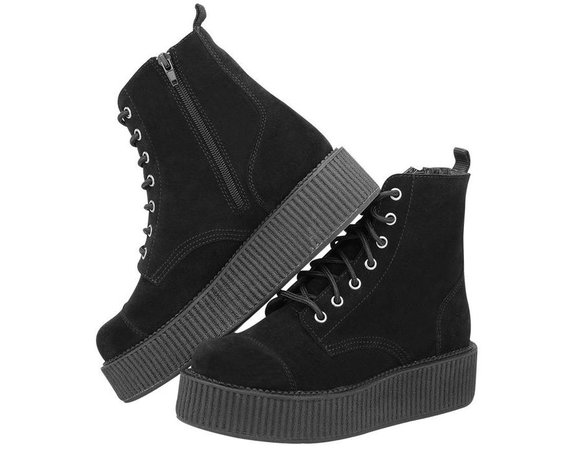 *clipped by @luci-her* Black Suede Combat Creeper Boots - T.U.K. Shoes