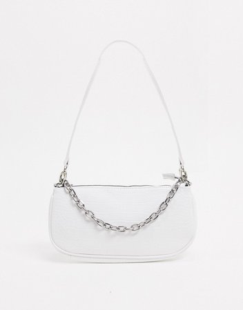My Accessories London 90s shoulder bag with chain in white croc | ASOS