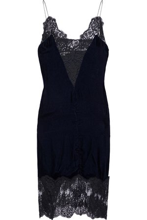 Midnight blue Lace-trimmed velvet slip dress | STELLA McCARTNEY |