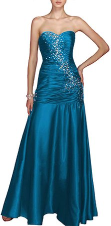 Momabridal Womens Long Satin Mermaid Beaded Evening Dresses Ruched Strapless Prom Party Formal Gowns Ocen Blue 22 at Amazon Women’s Clothing store