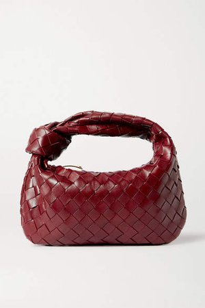 Jodie Mini Knotted Intrecciato Textured-leather Tote - Burgundy