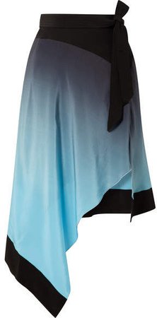 Asymmetric Ombré Silk Crepe De Chine Skirt - Light blue