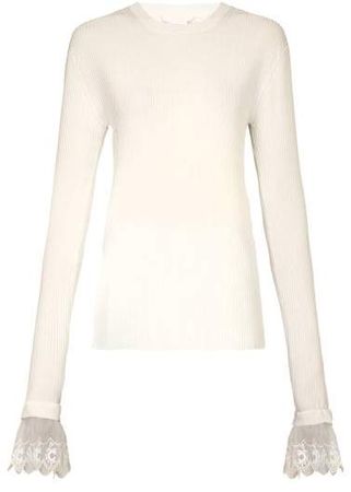 Lace Trimmed Ribbed Top - Womens - Ivory