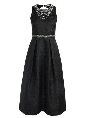 Cherra Pearl Neck Midi Dress In Black | Alice And Olivia