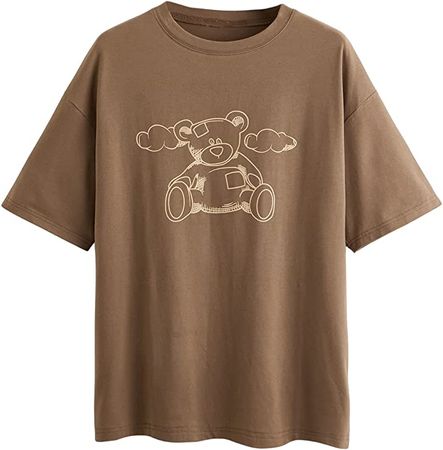 Amazon.com: SOLY HUX Women's Cartoon Bear Print Short Sleeve Tee Casual Summer T Shirt Top : Clothing, Shoes & Jewelry