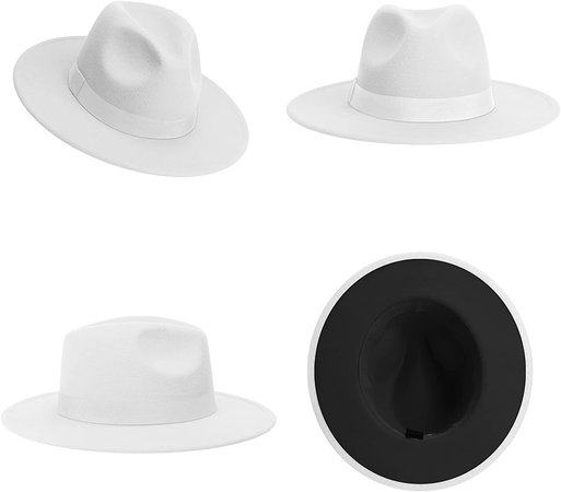 SAJUZEN Womens & Mens Fedora Hats, Wide Brim Fedora Hats for Women Men White/Blue at Amazon Men’s Clothing store