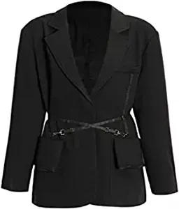 Amazon.com: LUVUOKYE Jacket Woman Woolen Jackets Khaki Belt Slim Long Sleeve Lapel Style Outerwear Vintage Outerwear Vest (Color : Black, Size : Medium) : Clothing, Shoes & Jewelry