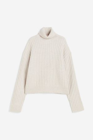 Rib-knit Turtleneck Sweater - Light beige - Ladies | H&M US