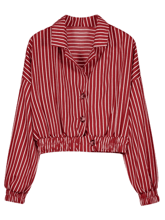 Shirred Trim Striped Shirt