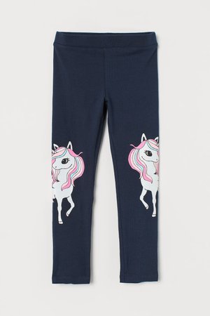 Cotton Leggings - Dark blue/unicorns - Kids | H&M US