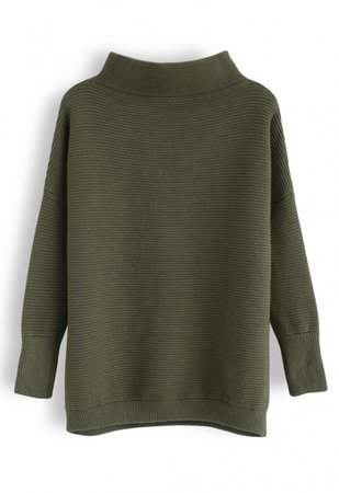 Cozy Ribbed Turtleneck Sweater in Army Green - Sweaters - TOPS - Retro, Indie and Unique Fashion