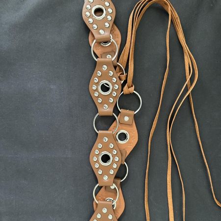 Brown fringe tie belt - brown with silver details -... - Depop