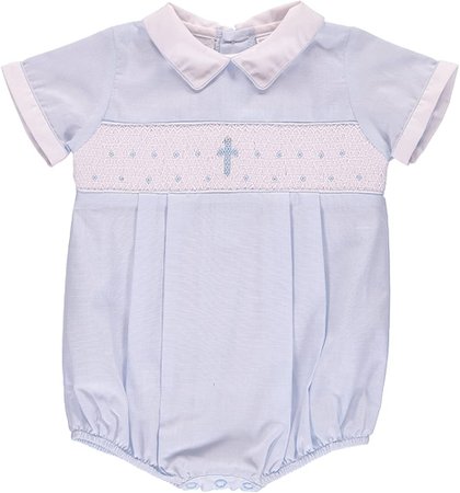Amazon.com: Baptism Outfit for Boy Hand Smocked Blue Cross Romper - White Collar, 9M: Clothing, Shoes & Jewelry