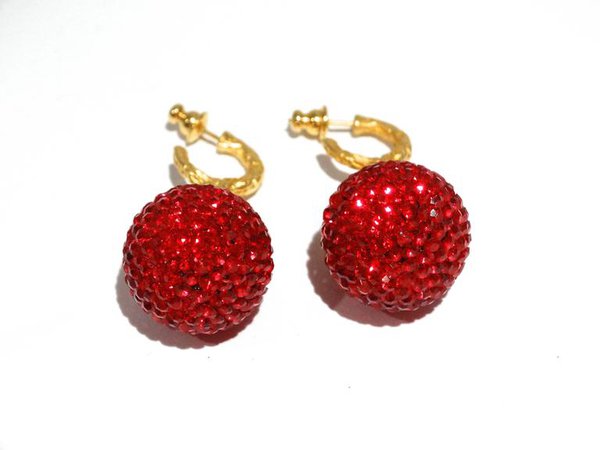 1990s Deanna Hamro Ruby Red Diamante Swaroski Crystal Ball Earrings For Sale at 1stdibs