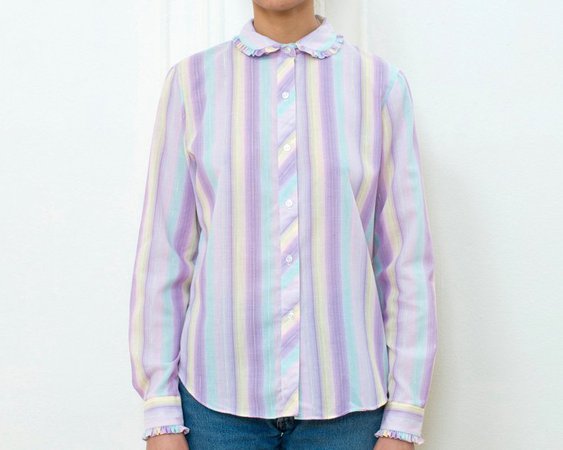 80s lavender striped blouse medium preppy purple peter pan collar shirt | Etsy