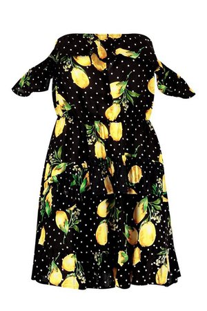 Lemon + Polka Dot Ruffle Shoulder Mini Dress | Boohoo