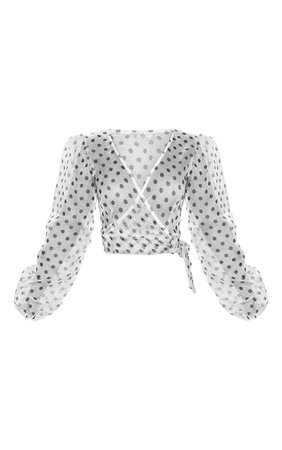 White Sheer Polka Dot Tie Front Blouse | Tops | PrettyLittleThing USA