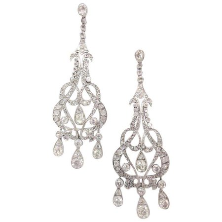 Edwardian Style Diamond Chandelier Earrings For Sale at 1stDibs