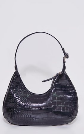 Black Croc Mini Shoulder Bag | PrettyLittleThing USA