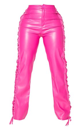 Shape Hot Pink Pu Side Straight Leg Trousers | PrettyLittleThing USA