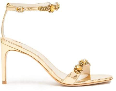 Aaliyah Crystal Embellished Leather Sandals - Womens - Gold
