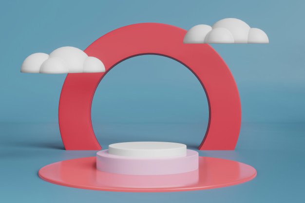 Premium PSD | 3d rendering stage display mockup with clouds