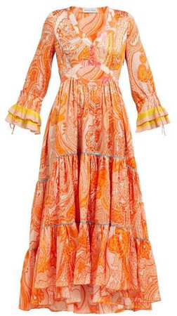 Abiti Paisley Print Silk Crepe Dress - Womens - Orange