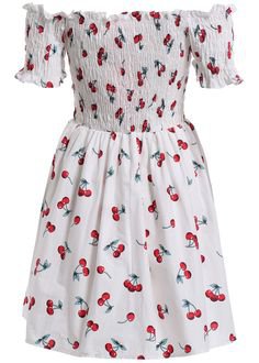 Cherry Print Off-The-Shoulder Dress