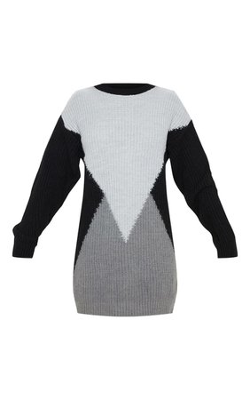 Charcoal Colour Block Jumper Dress | Knitwear | PrettyLittleThing USA