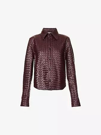 BOTTEGA VENETA - Intrecciato curved-hem leather shirt | Selfridges.com