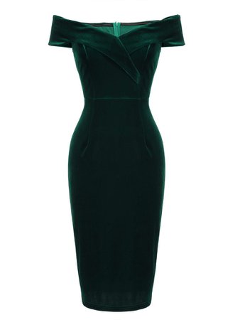 Green velvet 1950s pencil dress