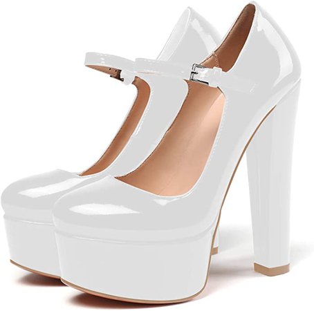 white chunky platform heels | Amazon.com