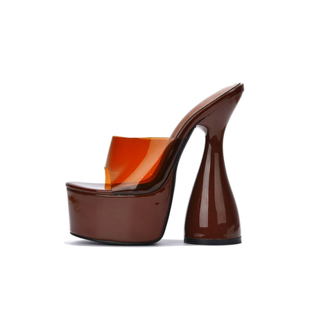 orange brown disco heel