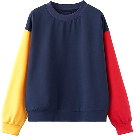 SweatyRocks Women's Color Block Round Neck Long Sleeve Pullover Sweatshirt at Amazon Women’s Clothing store