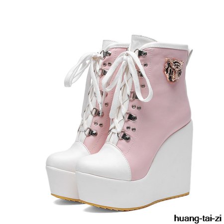 Pink lace up white toe tiger bling boots