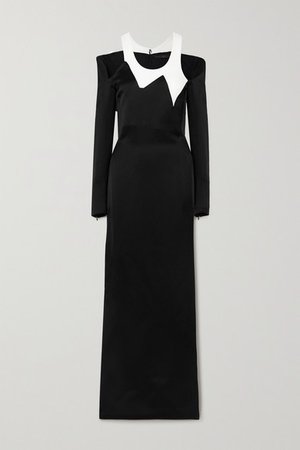 Cutout Satin And Crepe Maxi Dress - Black