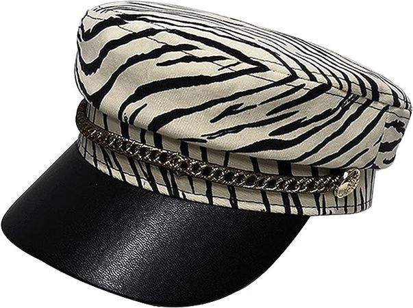 Amazon.com: Felite Fnn Women Zebra Stripes Faux Leather Newsboy Cap Visor Flat Top Sailor Fiddler Bakerboy Hat Army Cap : Everything Else