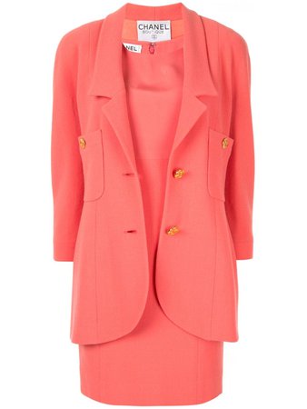 Chanel, Wool CC logo button dress and jacket set