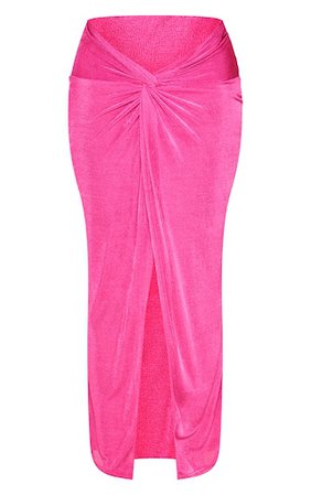 Shape Hot Pink Acetate Knot Split Midaxi Skirt | PrettyLittleThing USA