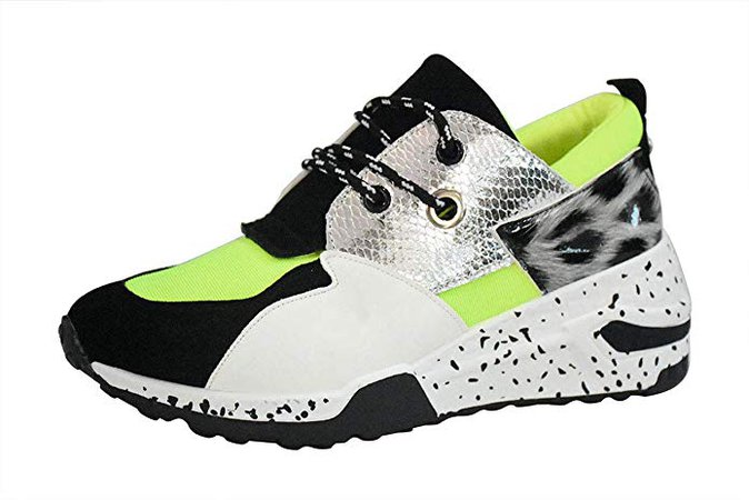 LUCKY-STEP Women Breathable Mesh Fashion Leopard Sneakers Non-Slip Leather Lace Up Print Casual Athletic Walking Shoes (8.5 B(M) US, Lime Leopard) | Walking