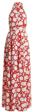 Rebecca De Ravenel - Fortuna Polka Dot Print Crepe De Chine Dress - Womens - Red Multi