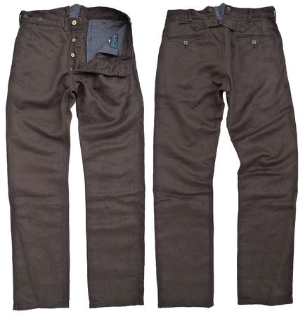 brown work pants button fly