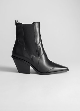 Square Toe Leather Cowboy Boots - Black - Ankleboots - & Other Stories