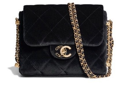 Chanel - MINI FLAP BAG Velvet & Gold Metal Black